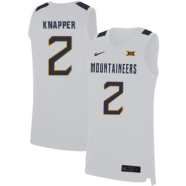 2020 Men #2 Brandon Knapper West Virginia Mountaineers College Basketball Jerseys Sale-White